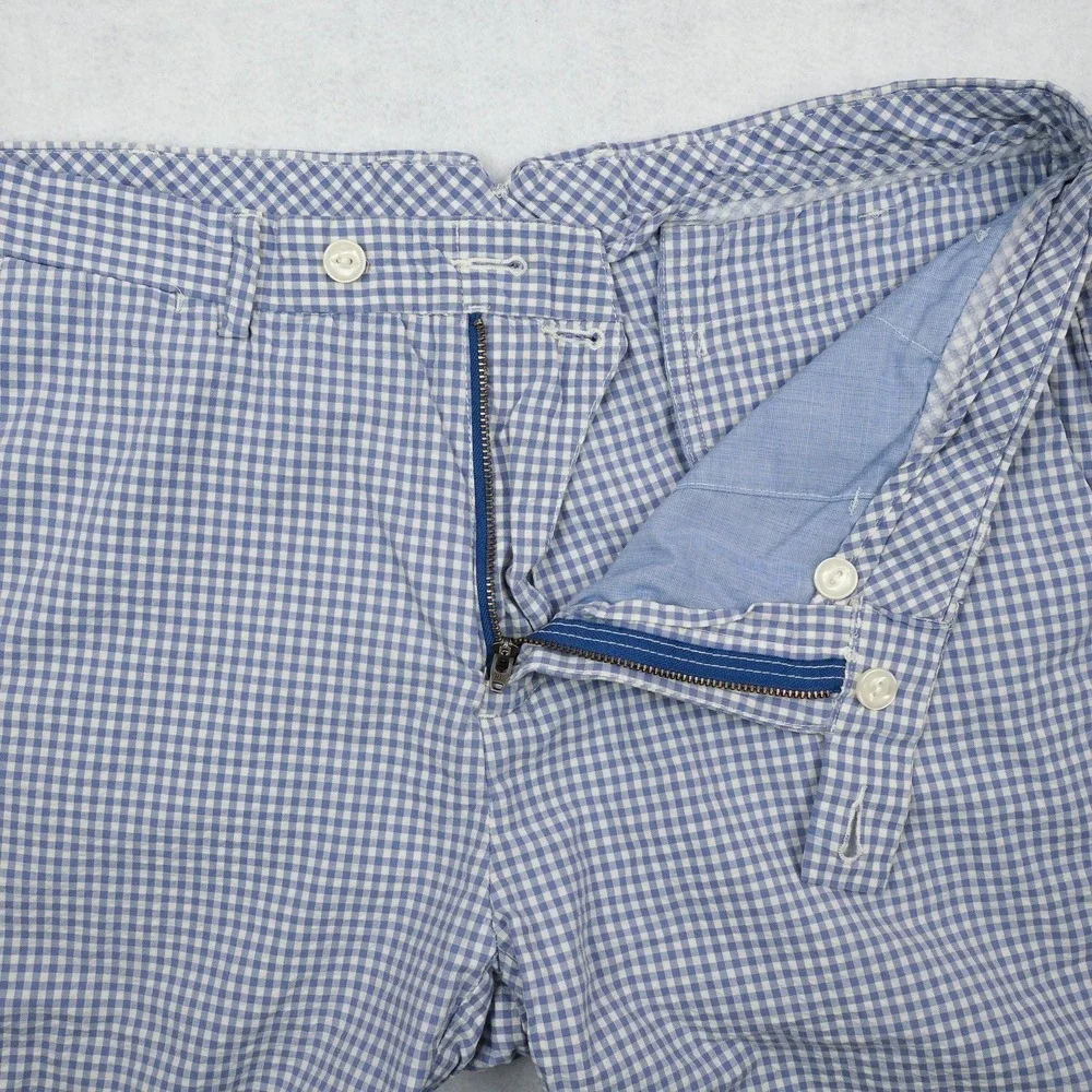 VTG Polo Ralph Lauren Shorts Mens 34 White Blue Gingham Checks Chino Preppy Golf
